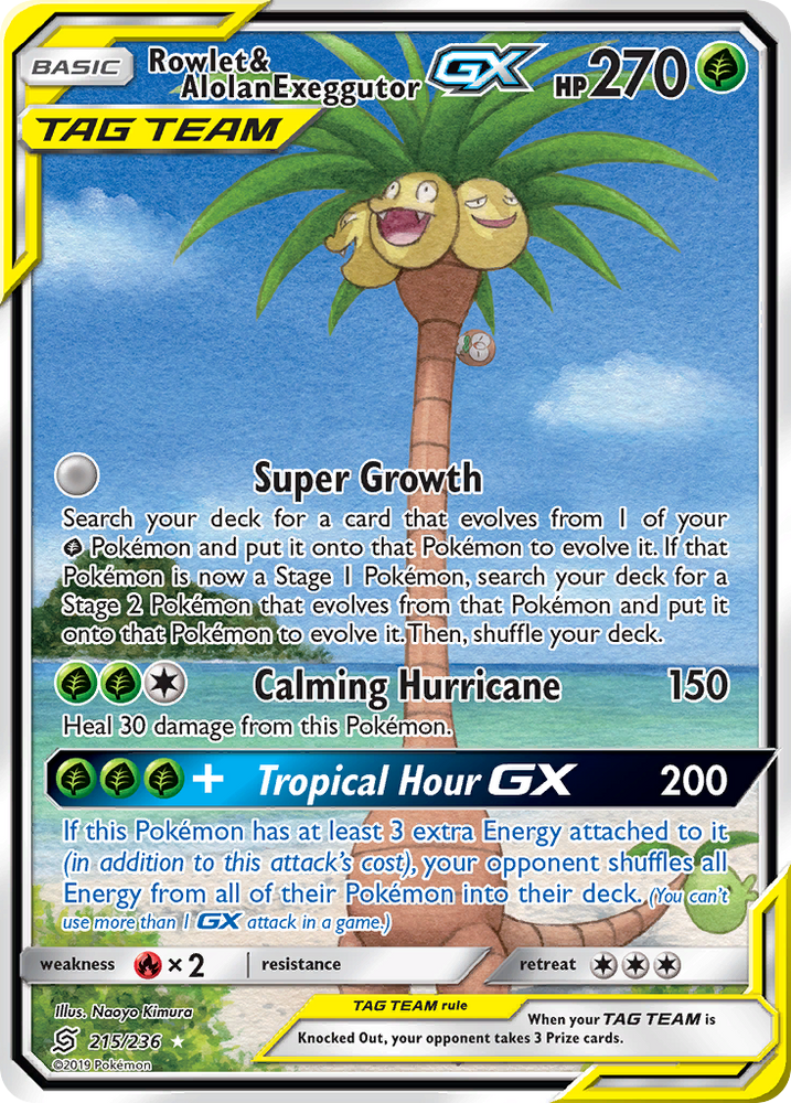 Pokemon | Rowlet & Alolan Exeggutor GX (215/236) [Sun & Moon: Unified Minds] | The Nerd Merchant