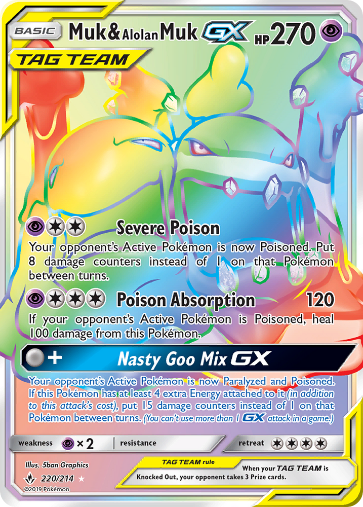 Pokemon | Muk & Alolan Muk GX (220/214) [Sun & Moon: Unbroken Bonds] | The Nerd Merchant