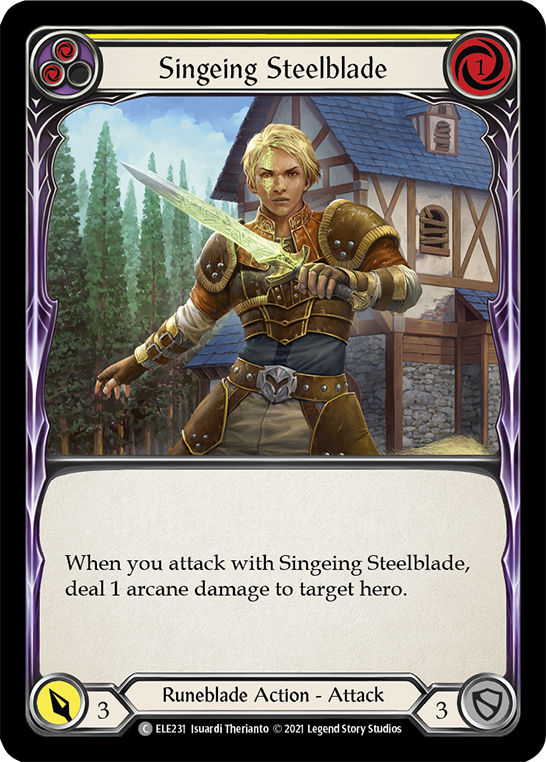 Flesh and Blood TCG | Singeing Steelblade (Yellow) [ELE231] (Tales of Aria)  1st Edition Rainbow Foil | The Nerd Merchant