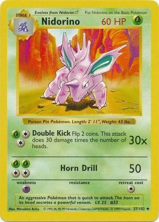 Pokemon | Nidorino (37/102) [Base Set Shadowless Unlimited] | The Nerd Merchant