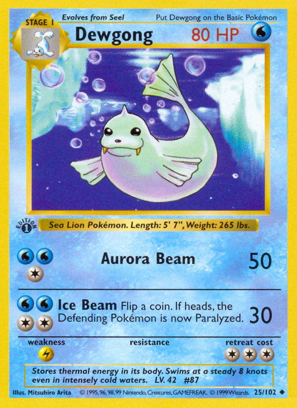 Pokemon | Dewgong (25/102) (Shadowless) [Base Set 1st Edition] | The Nerd Merchant)
