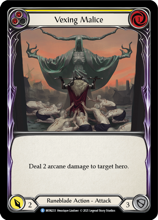 Flesh and Blood TCG | Vexing Malice (Yellow) [MON233-RF] (Monarch)  1st Edition Rainbow Foil | The Nerd Merchant