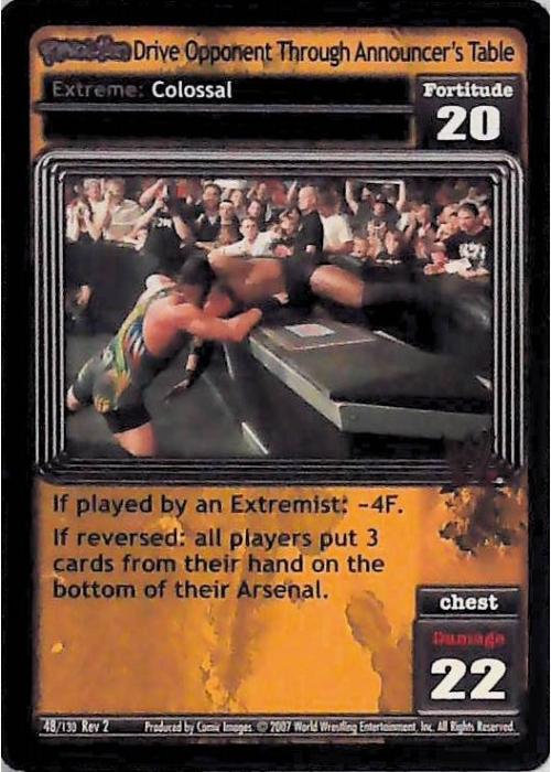 Raw Deal CCG | Revolution Drive Opponent Through Announcer’s Table - Revolution 2: Extreme | The Nerd Merchant