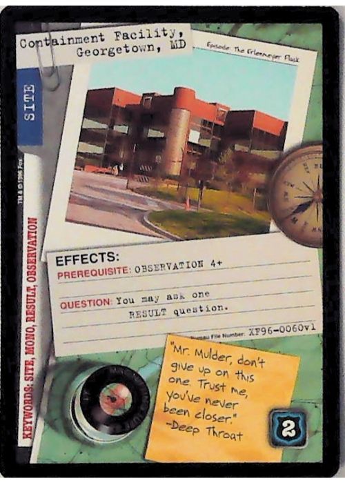 X-Files CCG | Containment Facility, Georgetown, MD XF96-0060v1  | The Nerd Merchant