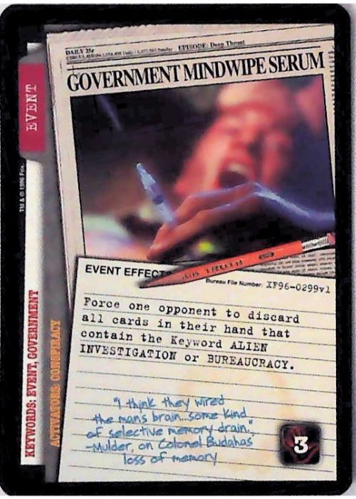 X-Files CCG | Government Mindwipe Serum XF96-0299v1  | The Nerd Merchant