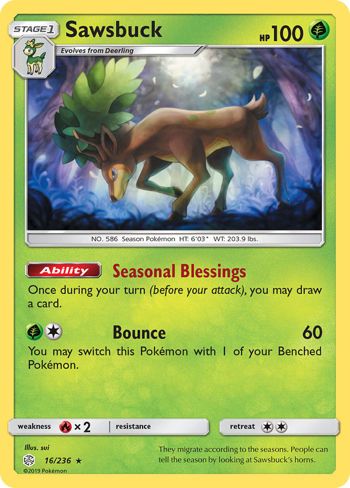 Pokemon| Sawsbuck (16/236) [Sun & Moon: Cosmic Eclipse] | The Nerd Merchant