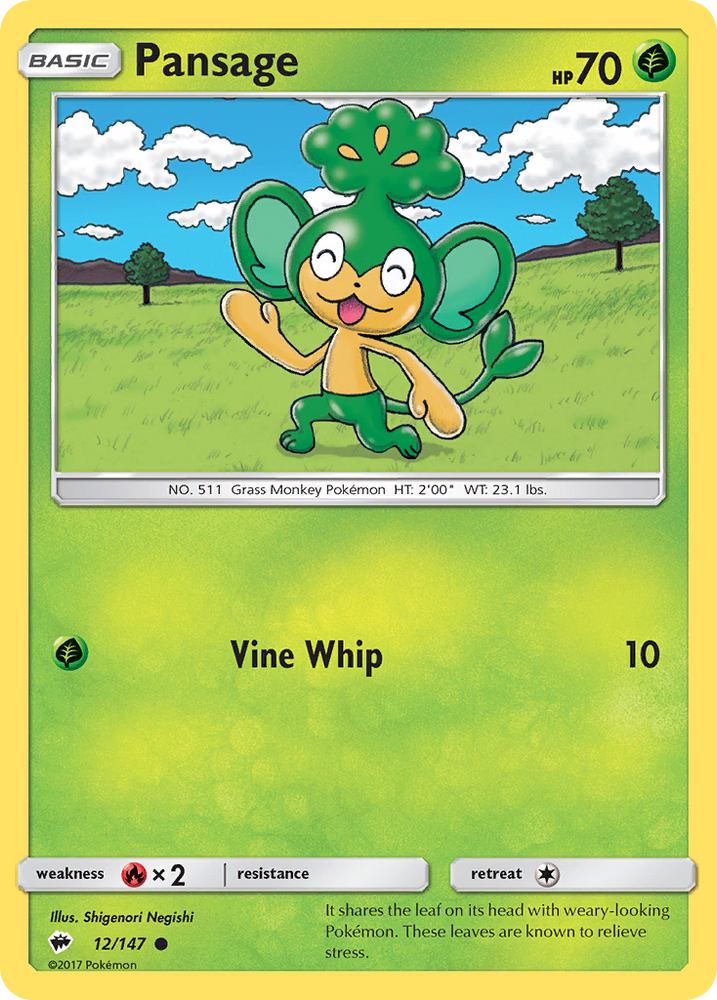 Pokemon | Pansage (12/147) [Sun & Moon: Burning Shadows] | The Nerd Merchant