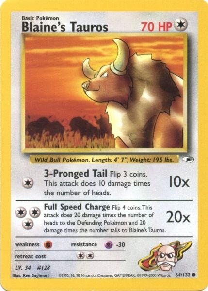 Pokemon | Blaine's Tauros (64/132) [Gym Heroes Unlimited] | The Nerd Merchant