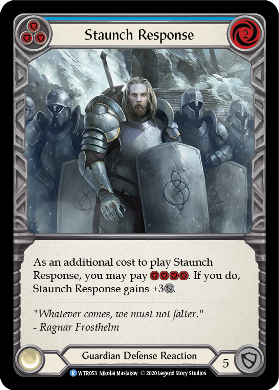 Flesh and Blood TCG | Staunch Response (Blue) [U-WTR053] (Welcome to Rathe Unlimited)  Unlimited Rainbow Foil | The Nerd Merchant