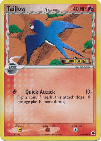 Pokemon | Taillow (66/101) (Delta Species) (Stamped) [EX: Dragon Frontiers] | The Nerd Merchant