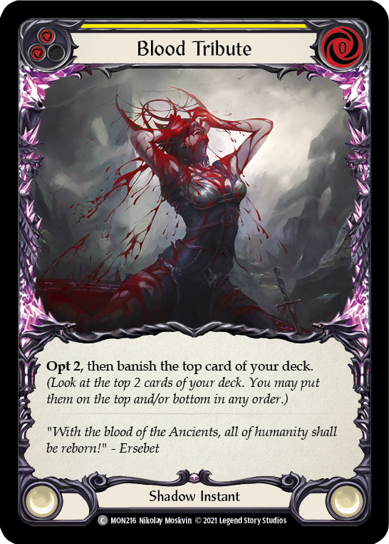 Flesh and Blood TCG | Blood Tribute (Yellow) [MON216-RF] (Monarch)  1st Edition Rainbow Foil | The Nerd Merchant