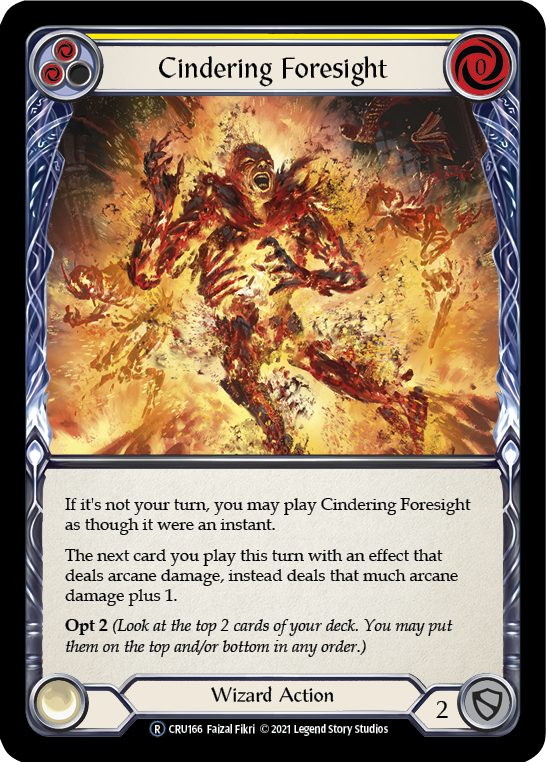 Flesh and Blood TCG | Cindering Foresight (Yellow) [U-CRU166] (Crucible of War Unlimited)  Unlimited Rainbow Foil | The Nerd Merchant
