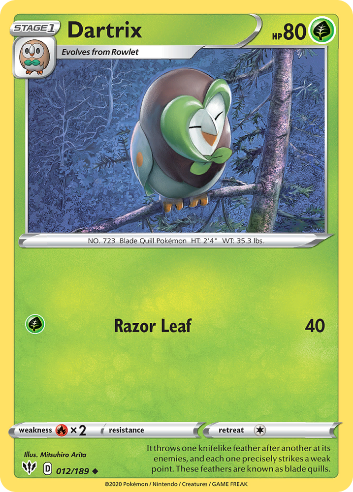 Pokemon | Dartrix (012/189) [Sword & Shield: Darkness Ablaze] | The Nerd Merchant