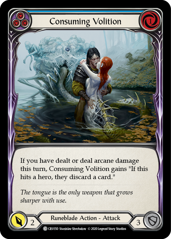 Flesh and Blood TCG | Consuming Volition (Blue) [CRU150] (Crucible of War)  1st Edition Rainbow Foil | The Nerd Merchant