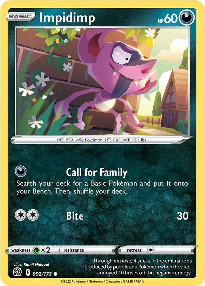 Pokemon | Impidimp (092/172) [Sword & Shield: Brilliant Stars] | The Nerd Merchant