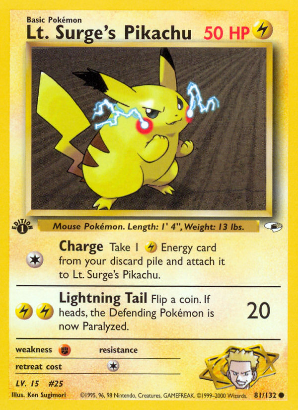 Pokemon | Lt. Surge's Pikachu (81/132) [Gym Heroes 1st Edition] | The Nerd Mechant
