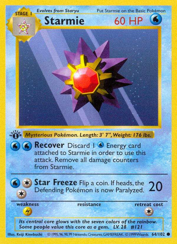 Pokemon | Starmie (64/102) (Shadowless) [Base Set 1st Edition] | The Nerd Merchant)
