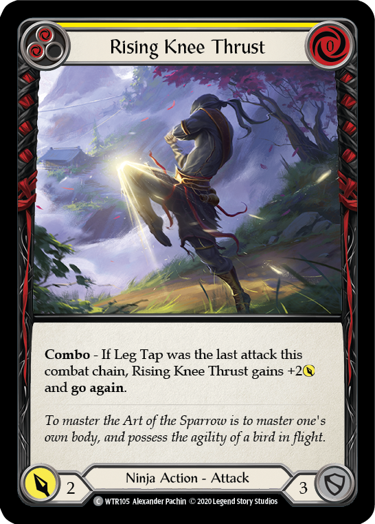 Flesh and Blood TCG | Rising Knee Thrust (Yellow) [U-WTR105] (Welcome to Rathe Unlimited)  Unlimited Rainbow Foil | The Nerd Merchant