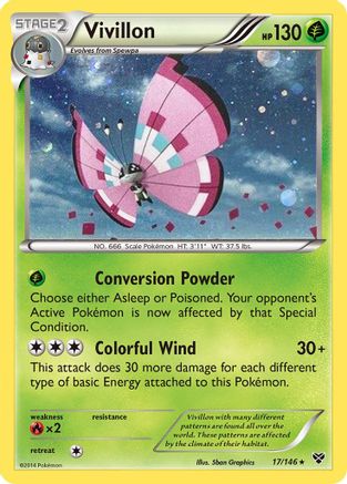 Pokemon | Vivillon (17/146) (Meadow Form/Pink Wings) (Cosmos Holo) [XY: Base Set] | The Nerd Merchant