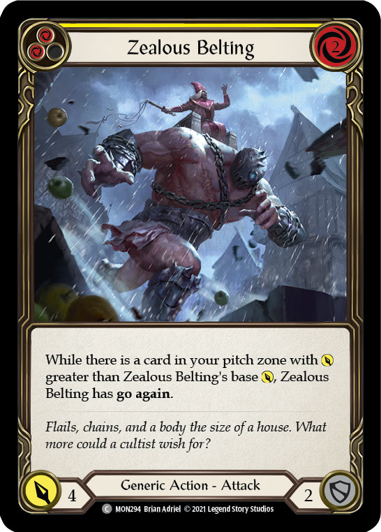 Flesh and Blood TCG | Zealous Belting (Yellow) [MON294-RF] (Monarch)  1st Edition Rainbow Foil | The Nerd Merchant