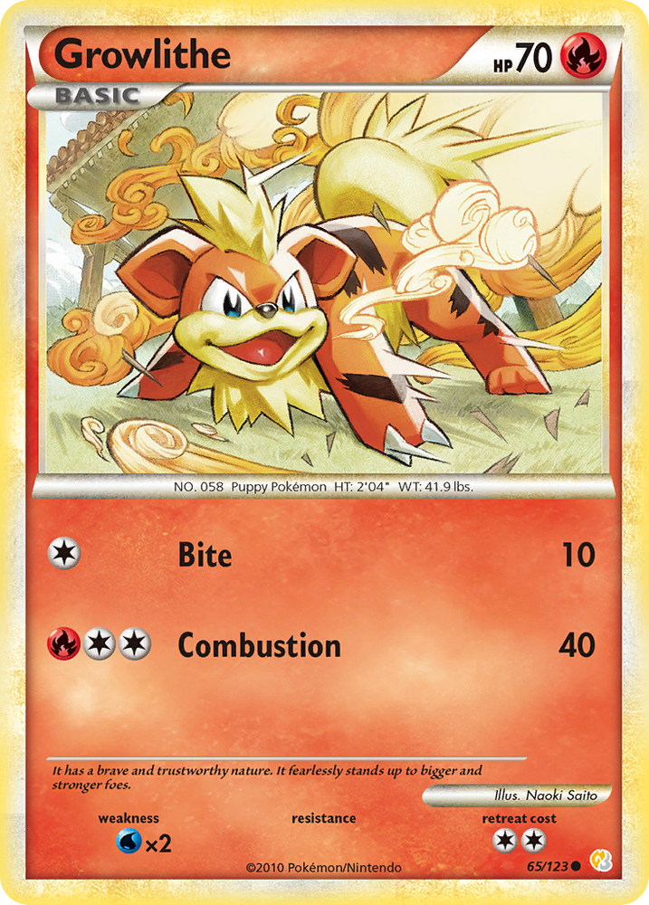 Pokemon | Growlithe (65/123) [HeartGold & SoulSilver: Base Set] | The Nerd Merchant