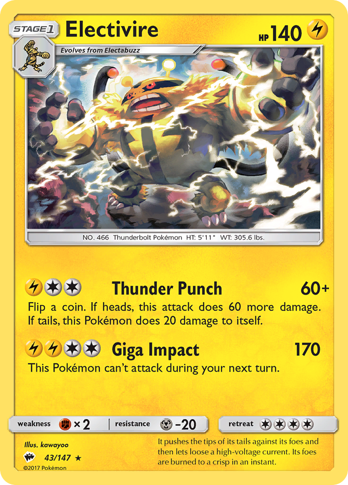 Pokemon | Electivire (43/147) [Sun & Moon: Burning Shadows] | The Nerd Merchant