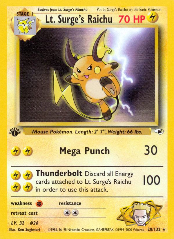Pokemon | Lt. Surge's Raichu (28/132) [Gym Heroes 1st Edition] | The Nerd Mechant