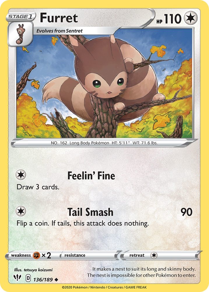 Pokemon | Furret (136/189) [Sword & Shield: Darkness Ablaze] | The Nerd Merchant