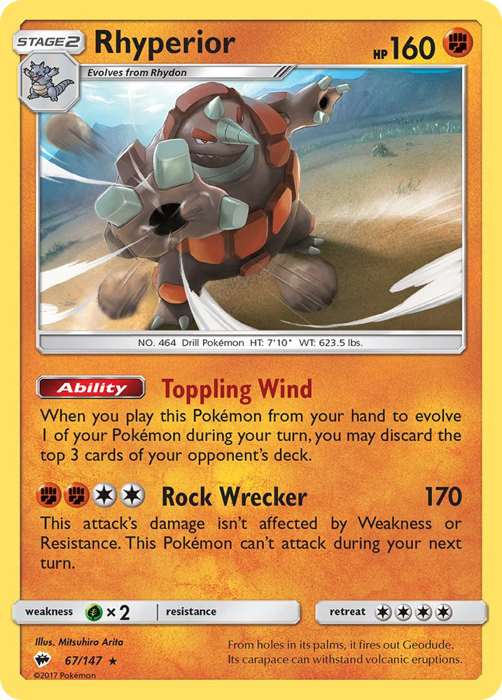 Pokemon | Rhyperior (67/147) (Theme Deck Exclusive) [Sun & Moon: Burning Shadows] | The Nerd Merchant