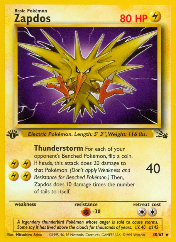 Pokemon | Zapdos (30/62) [Fossil 1st Edition] | The Nerd Merchant