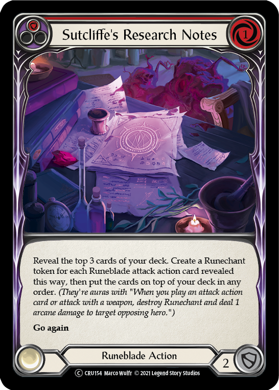 Flesh and Blood TCG | Sutcliffe's Research Notes (Red) [U-CRU154] (Crucible of War Unlimited)  Unlimited Rainbow Foil | The Nerd Merchant