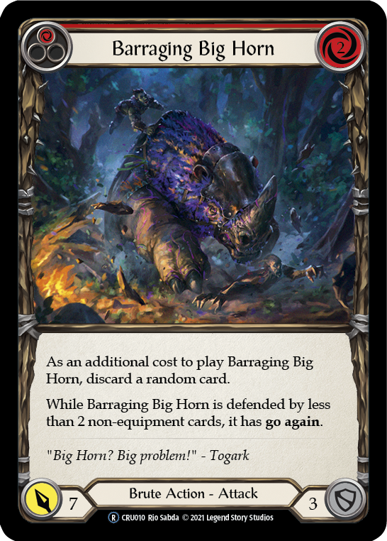 Flesh and Blood TCG | Barraging Big Horn (Red) [U-CRU010] (Crucible of War Unlimited)  Unlimited Rainbow Foil | The Nerd Merchant