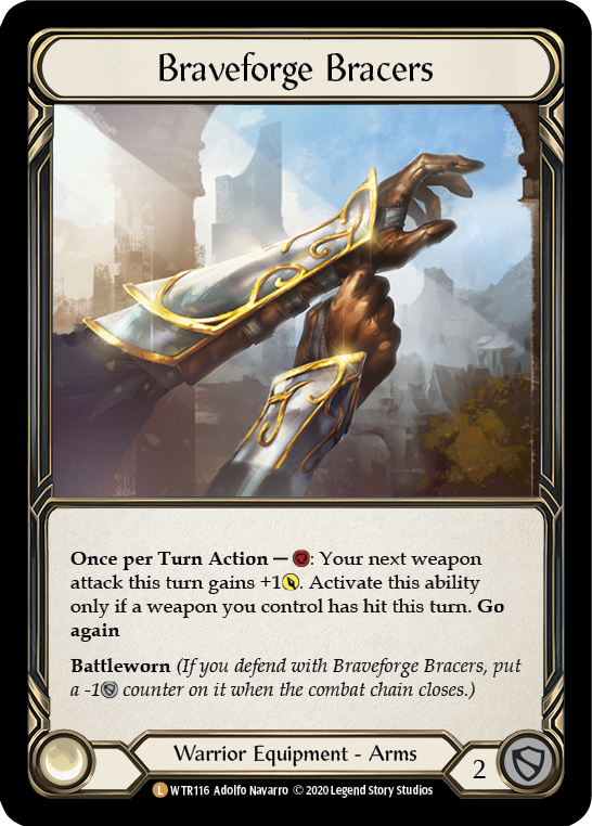 Flesh and Blood TCG | Braveforge Bracers [U-WTR116] (Welcome to Rathe Unlimited)  Unlimited Rainbow Foil | The Nerd Merchant