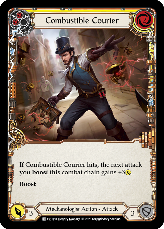 Flesh and Blood TCG | Combustible Courier (Yellow) [CRU110] (Crucible of War)  1st Edition Rainbow Foil | The Nerd Merchant