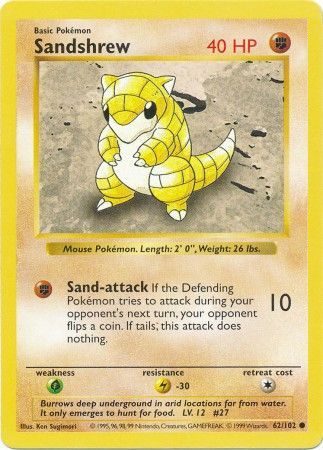 Pokemon | Sandshrew (62/102) [Base Set Shadowless Unlimited] | The Nerd Merchant