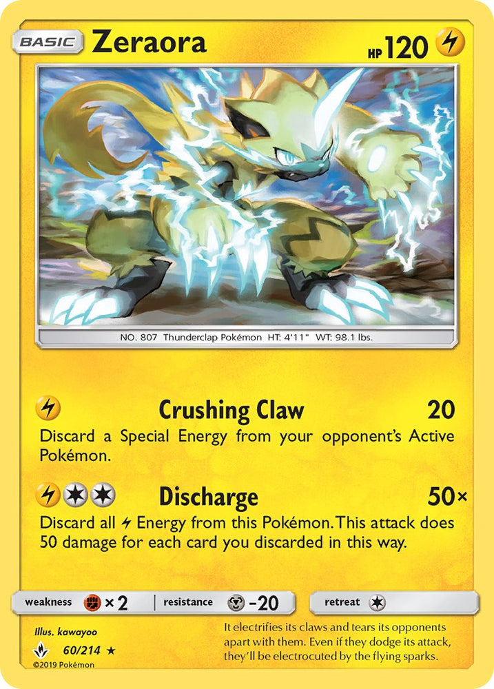 Pokemon | Zeraora (60/214) (Cracked Ice Holo) (Theme Deck Exclusive) [Sun & Moon: Unbroken Bonds] | The Nerd Merchant