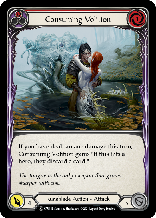 Flesh and Blood TCG | Consuming Volition (Red) [U-CRU148] (Crucible of War Unlimited)  Unlimited Rainbow Foil | The Nerd Merchant