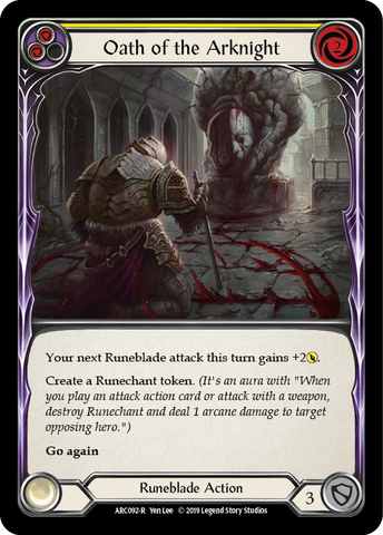 Flesh and Blood TCG | Oath of the Arknight (Yellow) [ARC092-R] (Arcane Rising)  1st Edition Normal | The Nerd Merchant