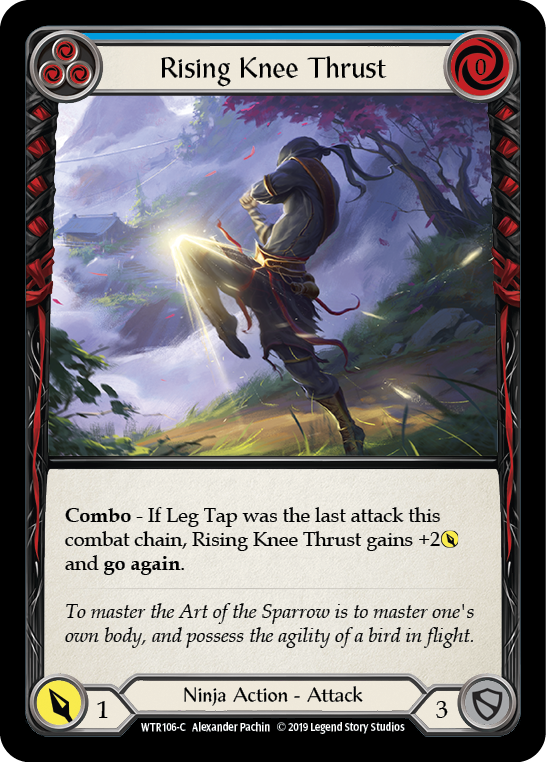 Flesh and Blood TCG | Rising Knee Thrust (Blue) [WTR106-C] (Welcome to Rathe)  Alpha Print Rainbow Foil | The Nerd Merchant