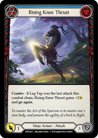 Flesh and Blood TCG | Rising Knee Thrust (Blue) [WTR106-C] (Welcome to Rathe)  Alpha Print Rainbow Foil | The Nerd Merchant