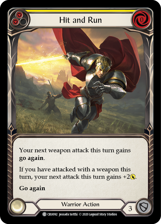 Flesh and Blood TCG | Hit and Run (Yellow) [CRU092] (Crucible of War)  1st Edition Rainbow Foil | The Nerd Merchant