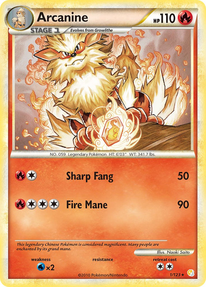 Pokemon | Arcanine (1/123) (Theme Deck Exclusive) [HeartGold & SoulSilver: Base Set] | The Nerd Merchant