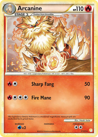 Pokemon | Arcanine (1/123) (Theme Deck Exclusive) [HeartGold & SoulSilver: Base Set] | The Nerd Merchant