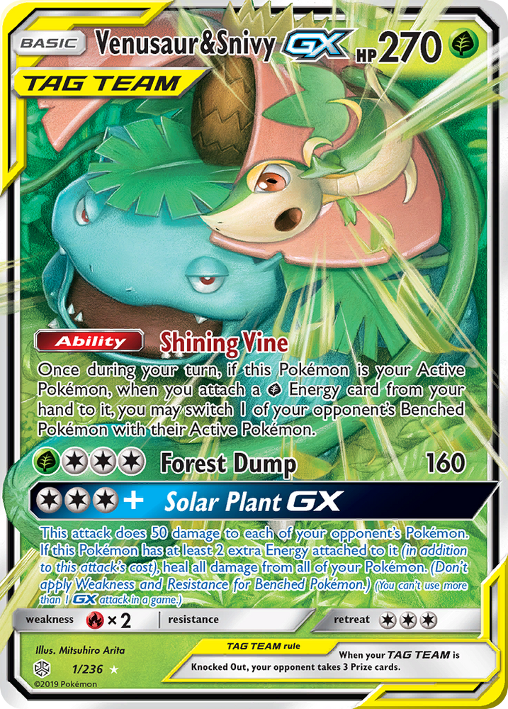Pokemon| Venusaur & Snivy GX (1/236) [Sun & Moon: Cosmic Eclipse] | The Nerd Merchant
