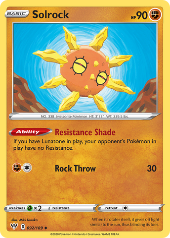 Pokemon | Solrock (092/189) [Sword & Shield: Darkness Ablaze] | The Nerd Merchant