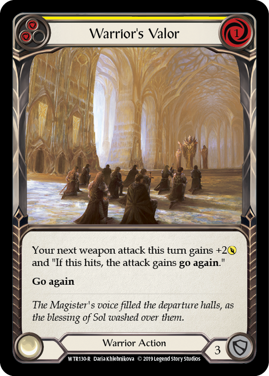 Flesh and Blood TCG | Warrior's Valor (Yellow) [WTR130-R] (Welcome to Rathe)  Alpha Print Rainbow Foil | The Nerd Merchant