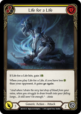 Flesh and Blood TCG | Life for a Life (Yellow) [ARC165-R] (Arcane Rising)  1st Edition Normal | The Nerd Merchant