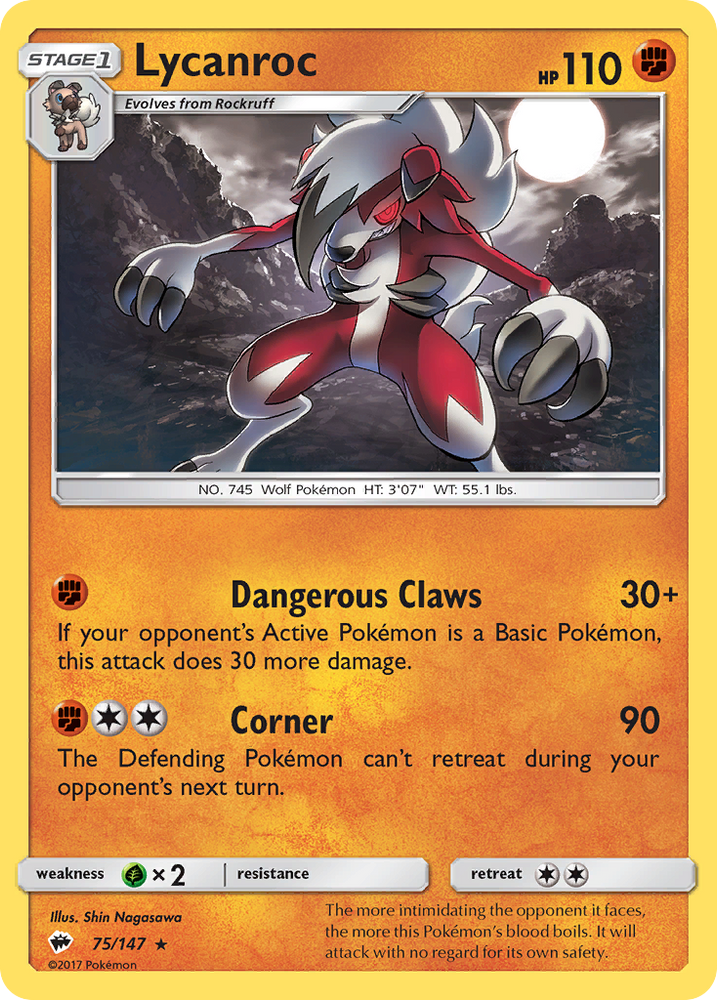 Pokemon | Lycanroc (75/147) [Sun & Moon: Burning Shadows] | The Nerd Merchant