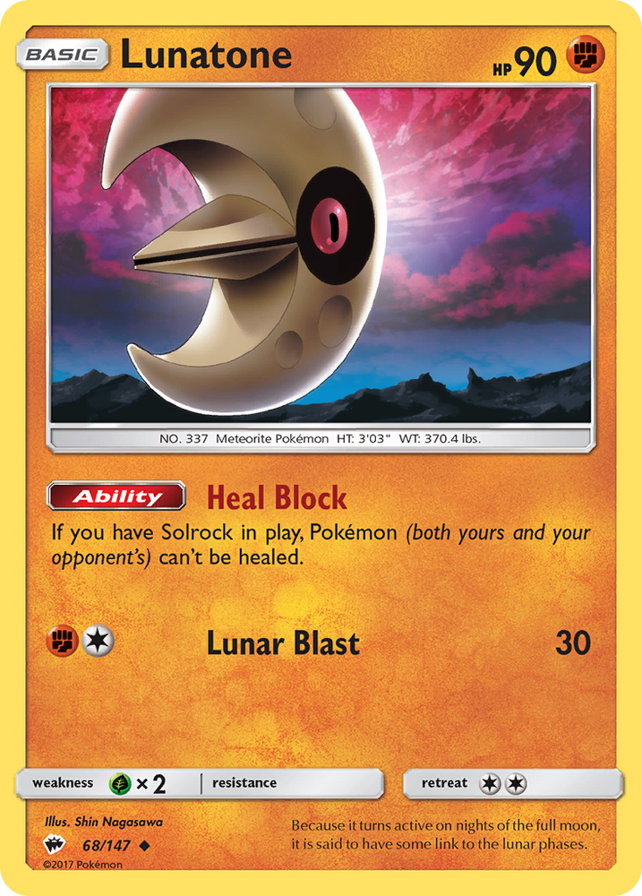 Pokemon | Lunatone (68/147) [Sun & Moon: Burning Shadows] | The Nerd Merchant