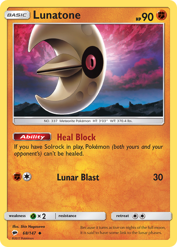 Pokemon | Lunatone (68/147) [Sun & Moon: Burning Shadows] | The Nerd Merchant